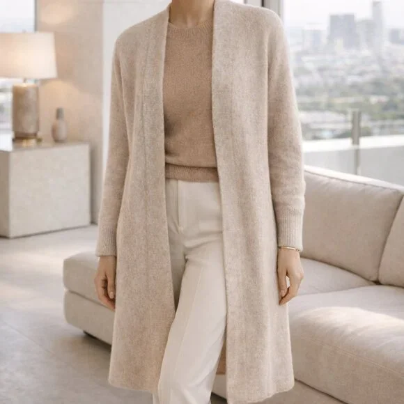 NWOT Wool Blend Oversized Very Soft Tan Open Front Knit Cardigan - Picture 3 of 13